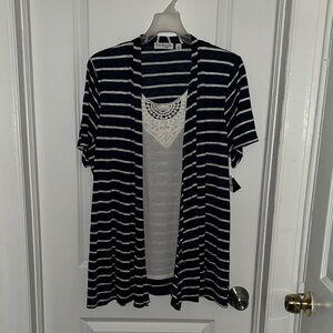 Kim Rogers Black & White Striped Open Cardigan